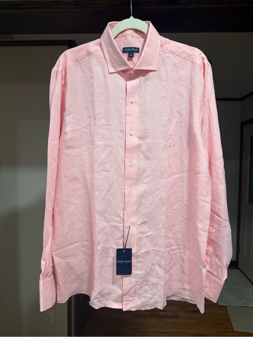 NWT Peter Millar 100% Linen “Misty Rose” Button Down Shirt (Large)